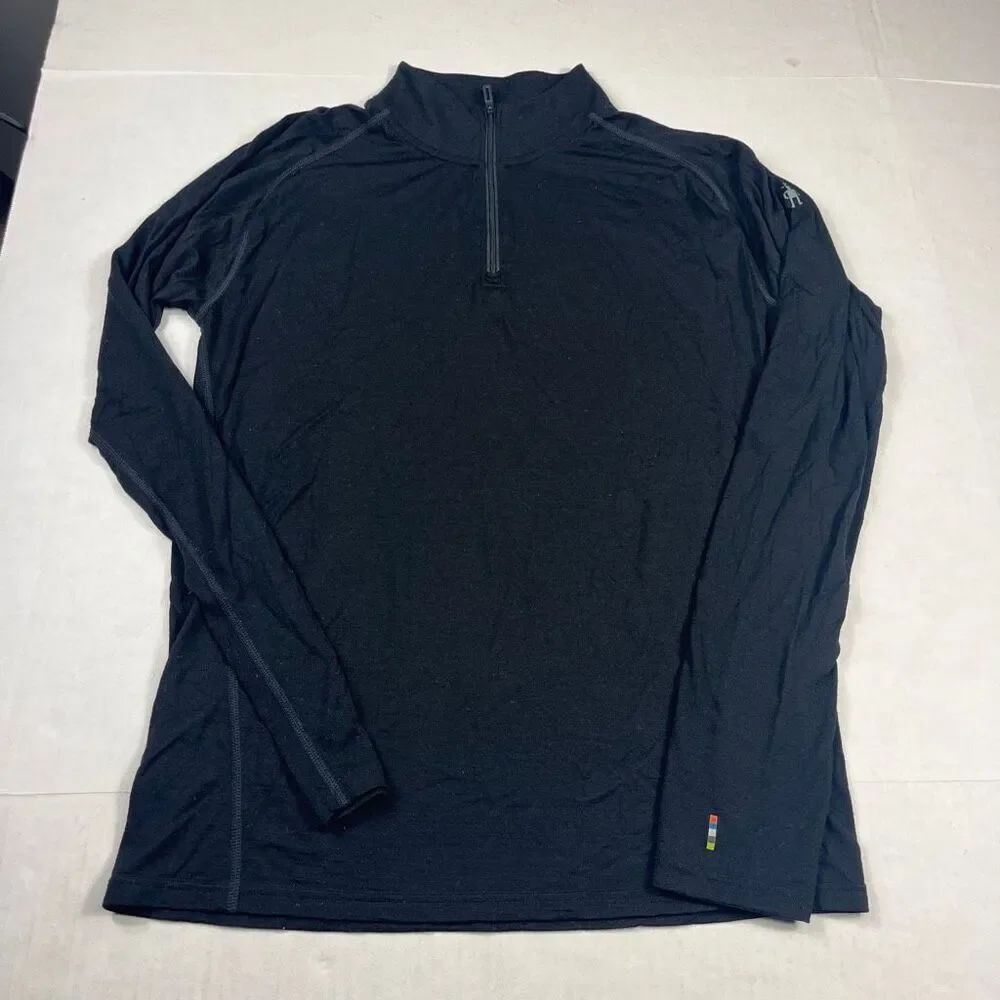 Smartwool Mens Thermal Merino 1/4 Zip Base Layer Top Black Casual Durable S
